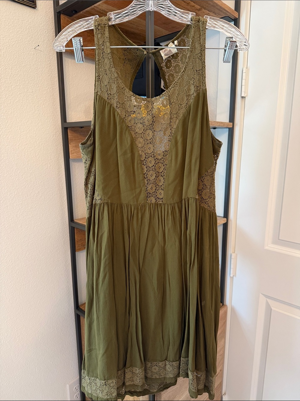 Anthropologie Olive Green Lace-Detail Midi Dress